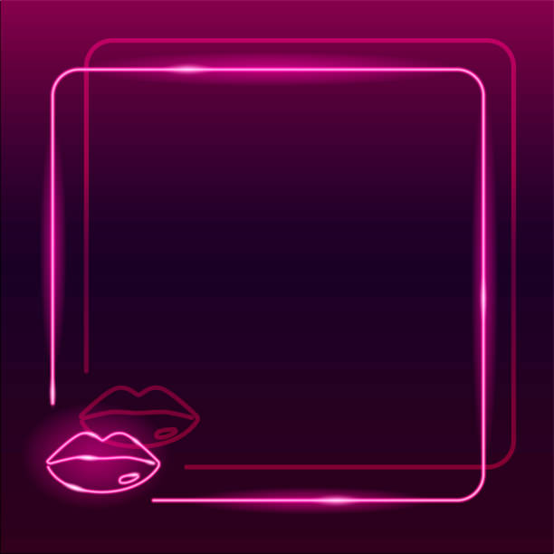 Neon Square Frame With Lips Icon On Dark Purple Gradient Background Square  Textplace Template Beauty Makeup Concept Night Signboard Style Vector 10  Eps Illustration Stock Illustration - Download Image Now - iStock
