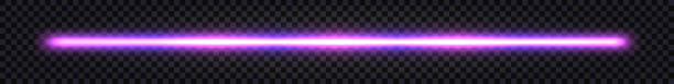 ネオンスティック、光る光を持つレーザービーム。紫ブルーグラデーション、電気雷ボルト、蛍光ハロゲン線は暗い透明な背景に隔離されています。ベクトルの図 - ネオン点のイラスト素材／クリップアート素材／マンガ素材／アイコン素材