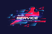 istock Neon style, auto service poster. 1388358989