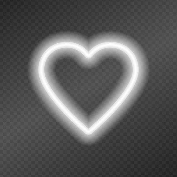 Neon tubes in the shape of a heart isolated on a dark transparency grid. Neon tubes in the shape of a heart isolated on a dark transparency grid. Sign of love. Can be used as a text frame. background of the glow in the dark hearts stock illustrations
