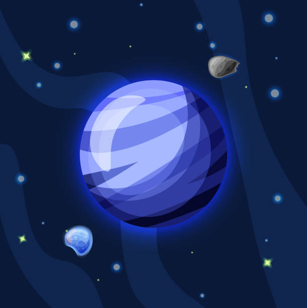 ilustrações de stock, clip art, desenhos animados e ícones de neptun vector cartoon illustration. blue neptun planet of solar system in dark deep blue space, isolated on blue background - neptun planet