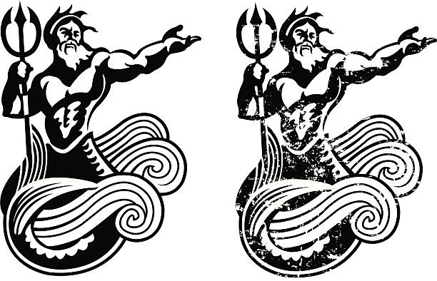 Neptune - King of the Sea Neptune. Graphic illustration of Neptune, King of the Sea. Use with or without the grunge. Check out my "Ships, Sailing & Sea" light box for more. neptune roman god stock illustrations