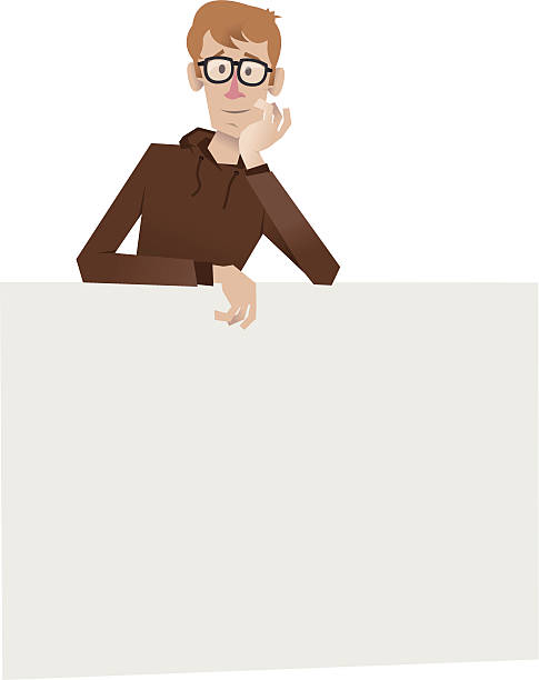 Nerd leaning on wall and dreaming vector art illustration