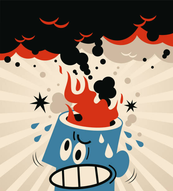 Nervous Breakdown, a man burns with anger vector art illustration