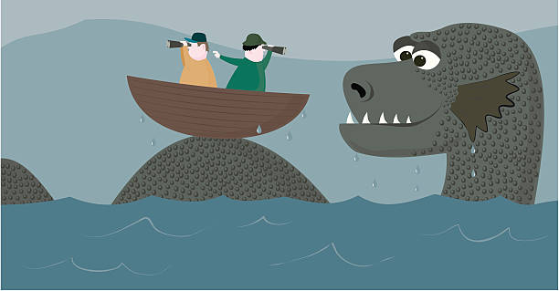 Nessie Hunters Two intrepid Loch Ness monster hunters are about to get a big surprise. loch ness monster stock illustrations