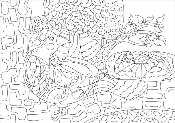 Nesting bird coloring page for adults vector illustration vector art illustration