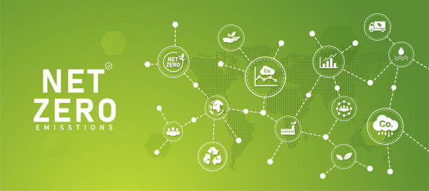 Net Zero and Carbon Neutral Concepts Net Zero Emissions Goals With a connected icon concept related to Net Zero with hexagon grid. Net Zero and Carbon Neutral Concepts Net Zero Emissions Goals With a connected icon concept related to Net Zero with hexagon grid. climate action stock illustrations