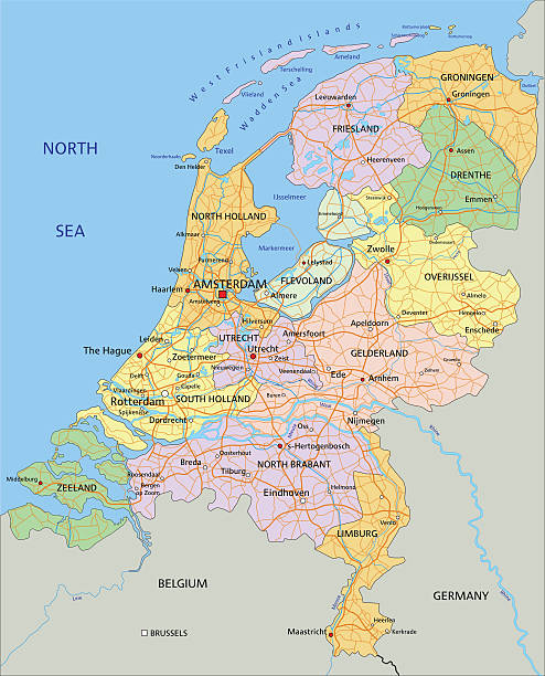 stockillustraties, clipart, cartoons en iconen met netherlands - highly detailed editable political map. - rotterdam
