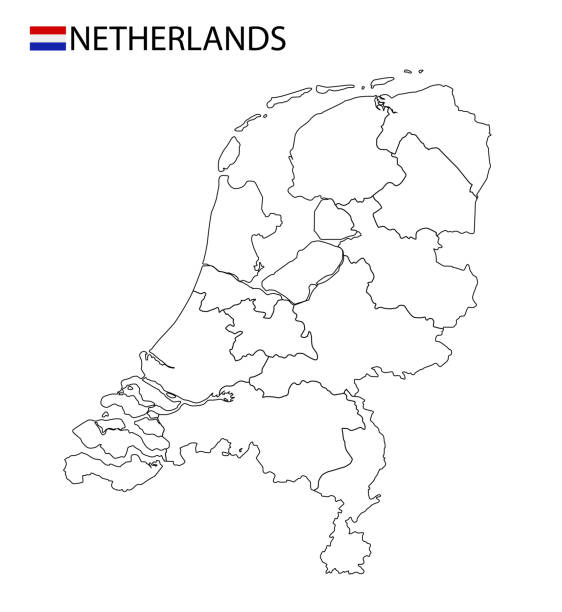 stockillustraties, clipart, cartoons en iconen met de kaart van nederland, zwart-wit gedetailleerde overzichtsgebieden van het land. - den haag