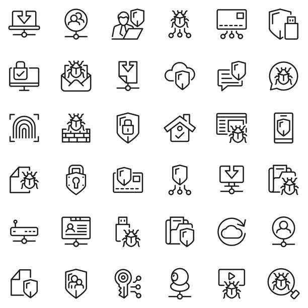 Network and security icon set Network and security icon set spyware stock illustrations