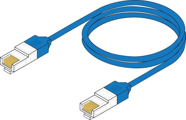 Network cable Blue patch cord isolated over white background internet cable stock illustrations