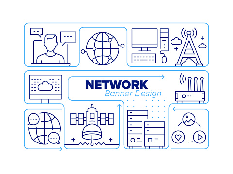 Network Line Icon Set and Related Process Infographic Design