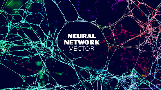 Neural network artificial intelligence vector background. Machine network neurons. Blockchain database. Neural interface