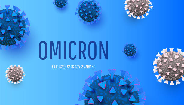 새로운 코로나바이러스 또는 sars-cov-2 변종 omicron b.1.1.529 감염 의료 용 타이포그래피 및 복사 공간. 전염병 확산, 증상 또는 예방 조치 배경 벡터 일러스트에 대한 인식 또는 경고에 대한 새로운 � - omicron stock illustrations