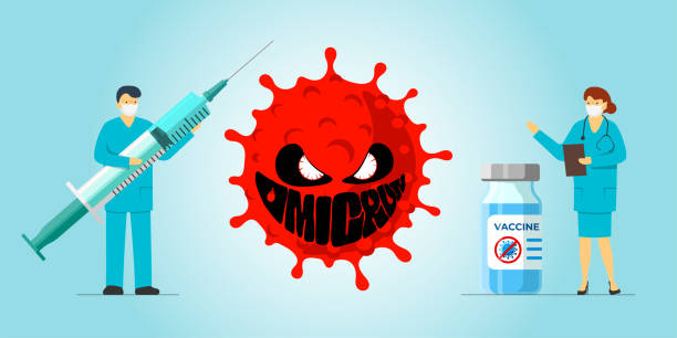 new coronavirus variant of covid-19 strain omicron and vaccination concept. medical staff doctor and nurse standing near mutated corona virus outbreak. respiratory infection epidemic and doctors - south africa covid stock illustrations