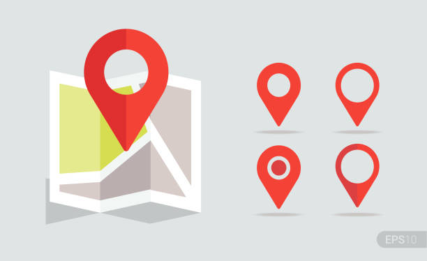 New Flat design location map with red pin, label, marker. Vector EPS 10. New Flat design location map with red pin, label, marker. Vector EPS 10. map icons stock illustrations