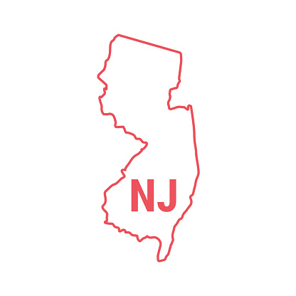 New Jersey US state map red outline border. Vector illustration. Two-letter state abbreviation