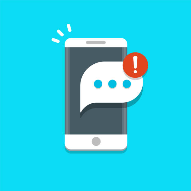 ilustrações, clipart, desenhos animados e ícones de notificação nova das mensagens na ilustração do vetor do telefone móvel, bolha da mensagem na tela do smartphone. - alert