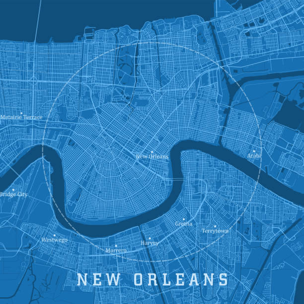 New Orleans LA City Vector Road Map Blue Text vector art illustration