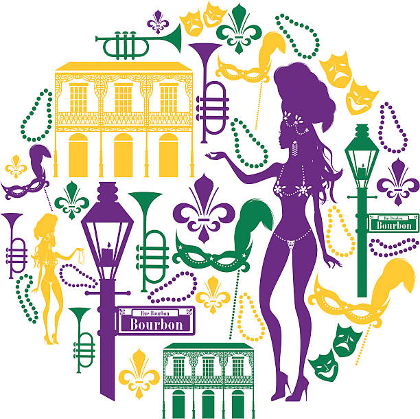 New Orleans Icon Montage A set of New Orleans icons. Click below for more travel and party images. mardi gras women stock illustrations