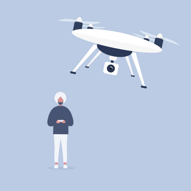 New technologies. Young indian character controlling a drone with a remote controller / flat editable vector illustration, clip art New technologies. Young indian character controlling a drone with a remote controller / flat editable vector illustration, clip art drone clipart stock illustrations