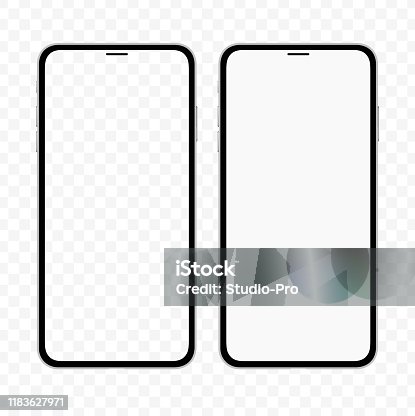 istock New version of slim smartphone similar to iphone with blank white and transparent screen. Realistic vector illustration. 1183627971