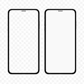 istock New version of slim smartphone similar to iphone with blank white and transparent screen. Realistic vector illustration. 1183627971