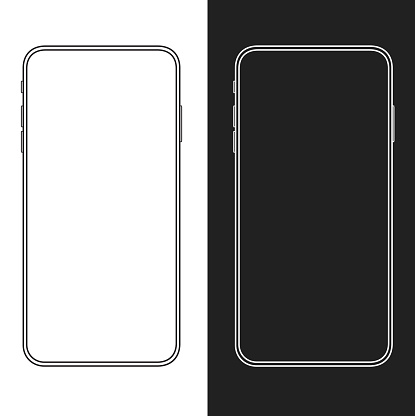 New version of slim smartphone similar to iphone with blank white and black background. Outline vector illustration. High resolution jpeg file included. (300dpi)