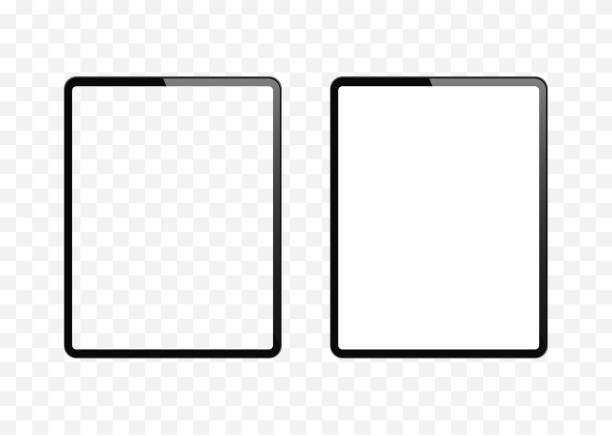 stockillustraties, clipart, cartoons en iconen met nieuwe versie van slanke tablet vergelijkbaar met ipad met leeg wit en transparant scherm. realistische vectorillustratie. - tablet