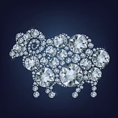 2015 new year card with sheep made up a lot of diamonds