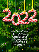 Year number like holiday candies. Vector illustration for new years day, christmas, winter holiday, sweet-stuff, new years eve, food, etc