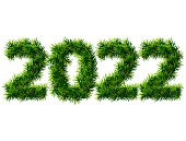 Empty pine twigs in shape of number 2022. Vector design element for new years day, christmas, winter holiday, new years eve, silvester, etc