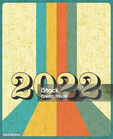 istock New Year 2022 Poster in Retro Desigh Style 60s, 70s, 80s. 1345190243
