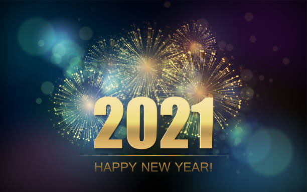 2021年の新年花火と抽象的な背景 - happy new year点のイラスト素材／クリップアート素材／マンガ素材／アイコン素材