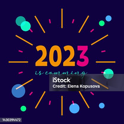 istock New Year and Christmas celebration concept in flat style. Happy New Year 2023 on abstract colorful background. 1430394472