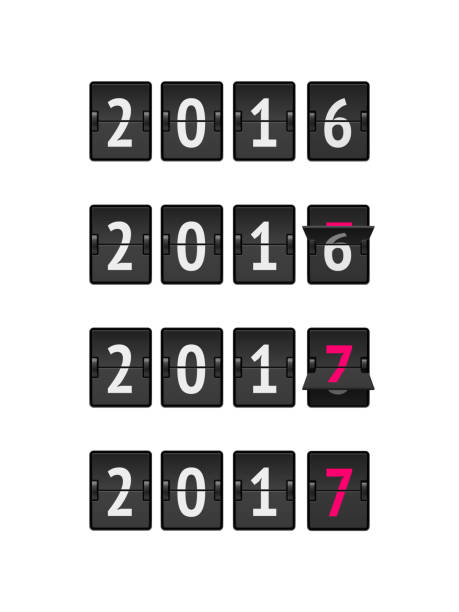 New Year concept. Flip board at different states changes from New Year concept. Set of digital countdown timers with 2016 and 2017 numbers that flips. Analog scoreboard flip calendar changes the new 2017 year. Flip board at different states from 2016 to 2017 happy new year card 2016 stock illustrations