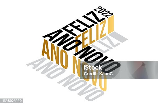 istock 2022 New Year lettering. Feliz Ano Novo 2022. Portuguese language. Holiday greeting card. Abstract numbers vector illustration. Holiday design for greeting card, invitation, calendar, etc. stock illustration 1348024440