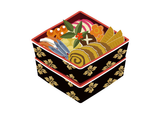 新年の材料。おち料理のイラスト。新年の料理。日本の新年のため。 - おせち料理点のイラスト素材／クリップアート素材／マンガ素材／アイコン素材