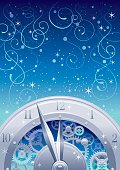 New year background with golden clockwork. Copyspace. Suitable for New Year and Christmas.