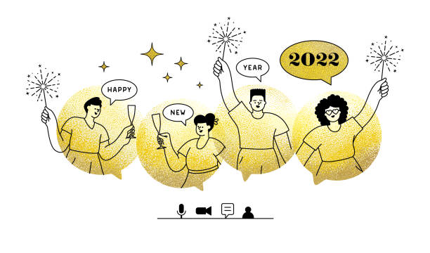 New year online party 2022 vector art illustration