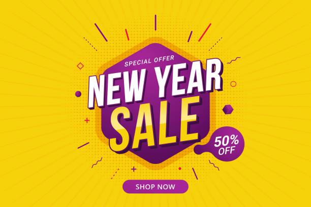 New Year sale discount banner template promotion design for business New Year sale discount banner template promotion design for business giving stock illustrations