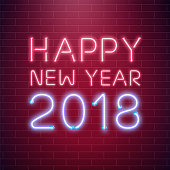 istock 2017 New Year shining neon banner. Vector illustration 1394928757