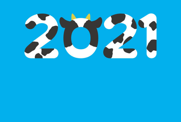 新年のカード2021テンプレート、かわいい2021と青の背景 - 年賀状点のイラスト素材／クリップアート素材／マンガ素材／アイコン素材