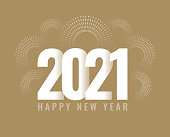 Happy new year 2021 and linear geometric fireworks in background. You can edit the colors or sizes easily if you have Adobe Illustrator or other vector software. All shapes are vector