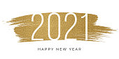2021 - New Year's Day card with golden glitter. Stock illustration