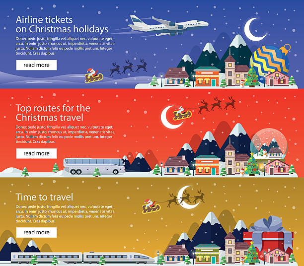 New Year's travel banners in flat style illustration. The vacation. vector art illustration