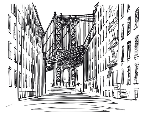 New York bridge, sketch illustration.