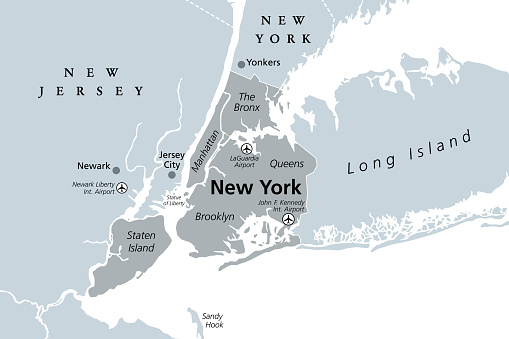 New York City, gray political map