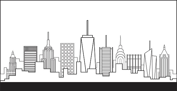 New York City high rise skyline simplicity outline flat design.