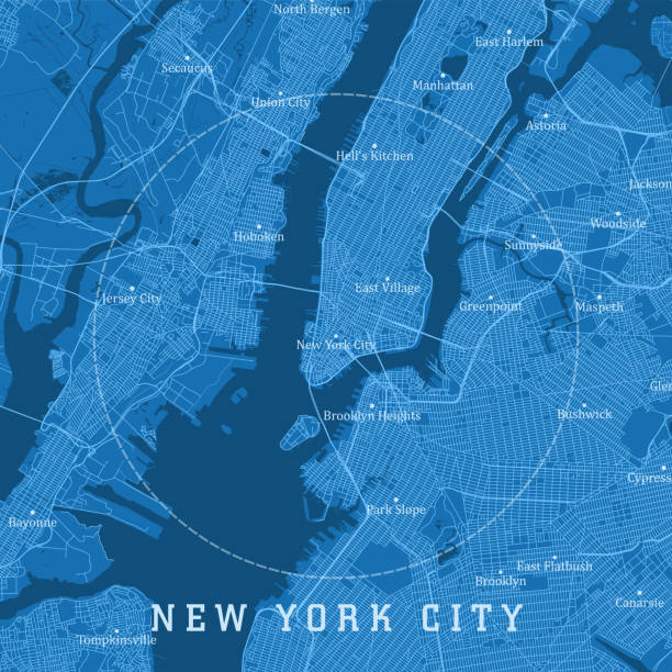 New York City NY City Vector Road Map Blue Text vector art illustration